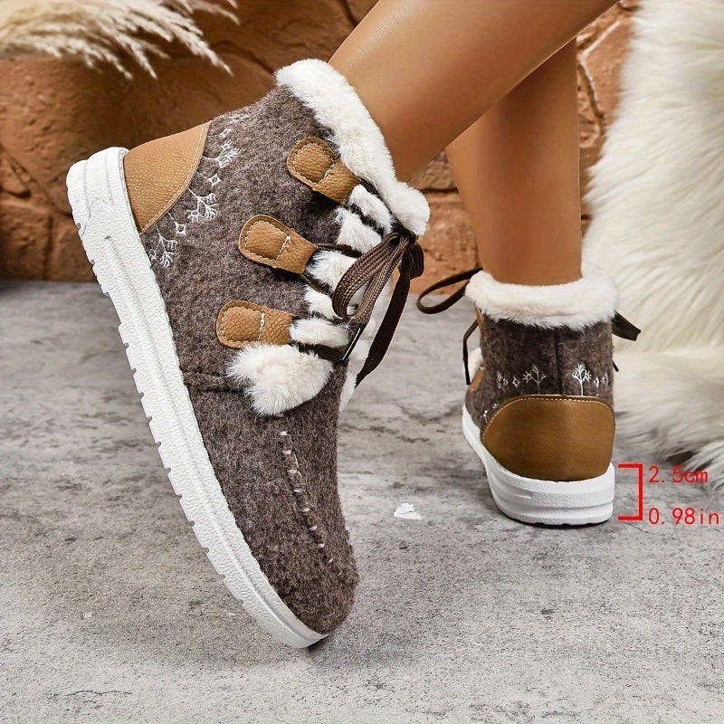 Women'S Winter Boots - Slip-On/Lace-Up Closure, Cushioned EVA Sole, Warm Fabric Upper - Available in Black/Blue/Gray/ - Everyday & Formal Outfits - Extended Sizes Available - Cold Weather Footwear, Winter Shoes, Seasonal Foot