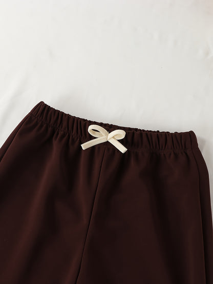Girls' Casual Two-Piece Set: Color Block V-Neck Shirt & Pants