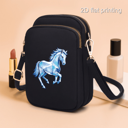 1pc Women's Horse Pattern Crossbody Bag - Compact Zipper Closure Polyester Phone Purse with Adjustable Strap, Pink/Navy/Black for Everyday Essentials & Makeup, Mini Purse