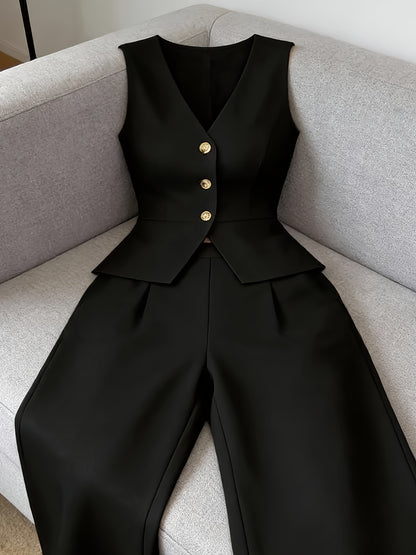 Elegant Sleeveless Top and Pants Set for Women, Business Commuter Style, Spring/summer Women's Teacher Uniform
