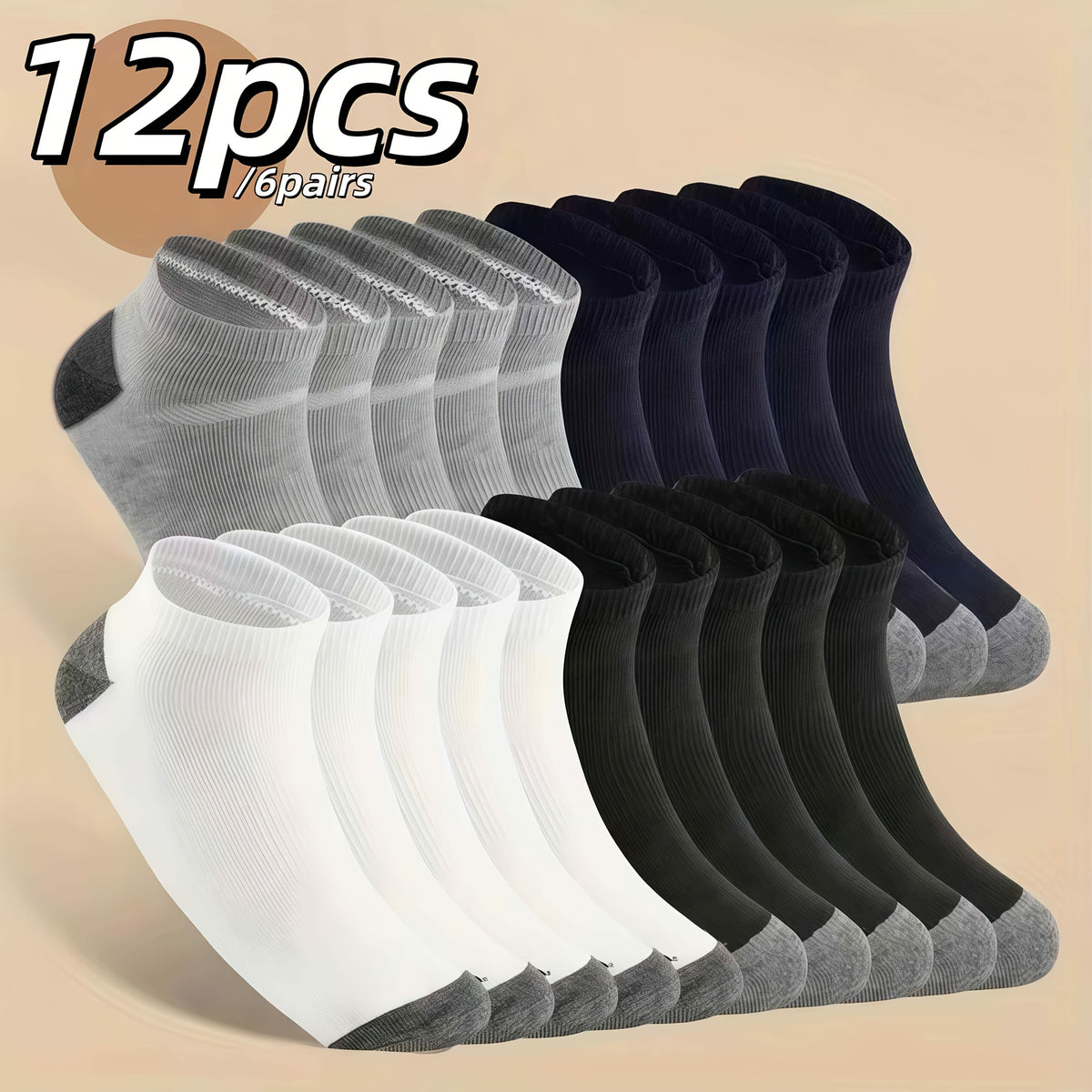 Men's Thickened Moisture-Wicking Sports Socks, Mid-Calf, 12-Pack