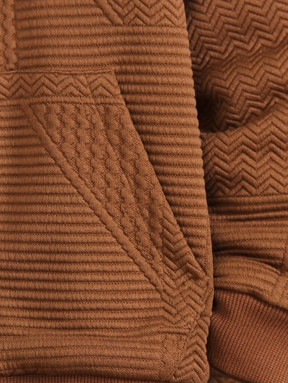 Cozy Fleece Zip-Up Hoodie & Pants Set - Beige Geometric Pattern, Long Sleeve Casual Winter Outfit with Pockets, Elastic Waistband, and Button-Up Front, Perfect for Fall/Winter, Cozy Clothing | Playful Design | Elastic Waistba