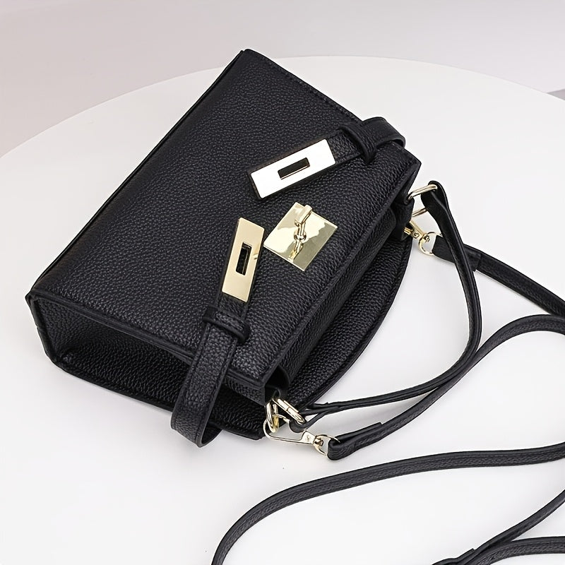 Women’s Solid Color PU Crossbody Bag with Adjustable Strap