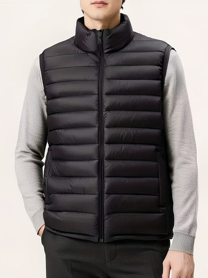 Fall/Winter Men'S Lightweight Jacket/Collar Vest- Fiber Vest, Side Pocket Jacket, Men'S Coat, Active Lifestyle Vest, Spring College Wear, Autumn Winter Spring Coat, Mature Look