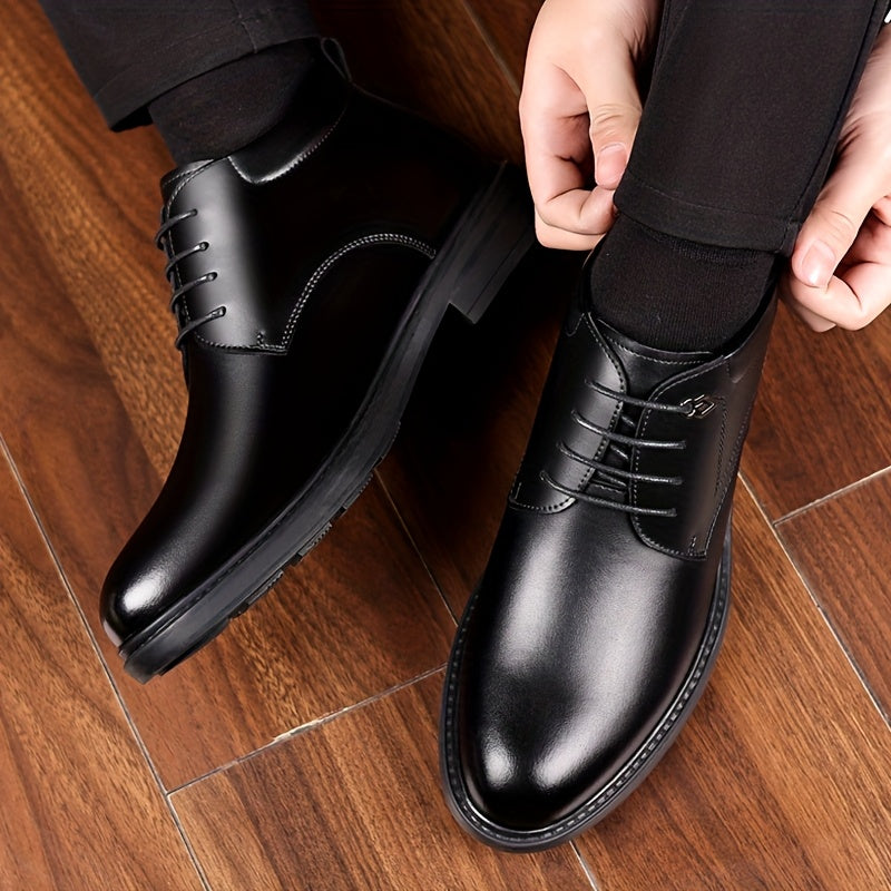 Men'S Formal Business Shoes, Featuring a Winter Fleece And a Classic Black Lace-Up Design, Suitable for Office And Wedding Occasions.
