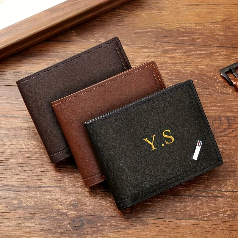 Personalized Initial "S" Men's Ultra-Thin Artificial Leather Wallet - Business Style Slim Credit Card Holder with ID Slot, Black/Brown - Perfect Gift for Dad, Boyfriend (Father's Day, Valentine's, Chinese New Year), Everyday