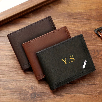 Personalized Initial "S" Men's Ultra-Thin Artificial Leather Wallet - Business Style Slim Credit Card Holder with ID Slot, Black/Brown - Perfect Gift for Dad, Boyfriend (Father's Day, Valentine's, Chinese New Year), Everyday