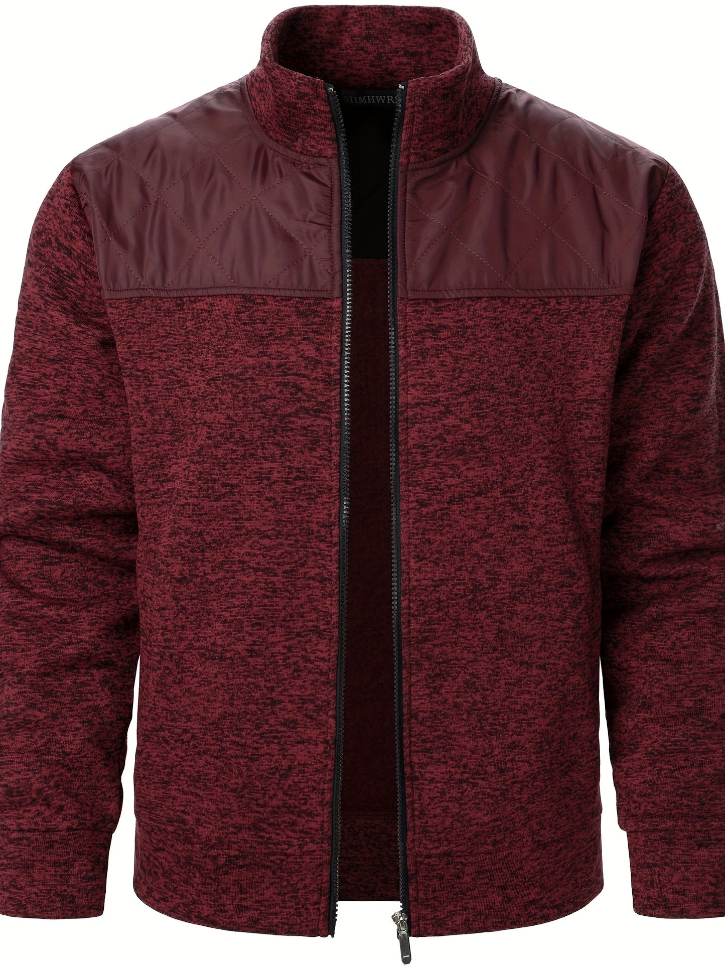 Men's Casual Quilted Polyester Jacket with Stand Collar