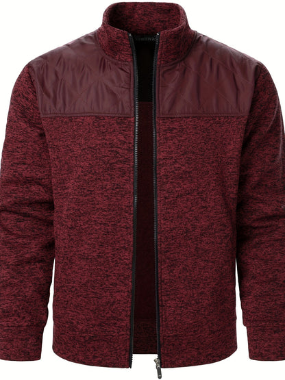 Men's Casual Quilted Polyester Jacket with Stand Collar