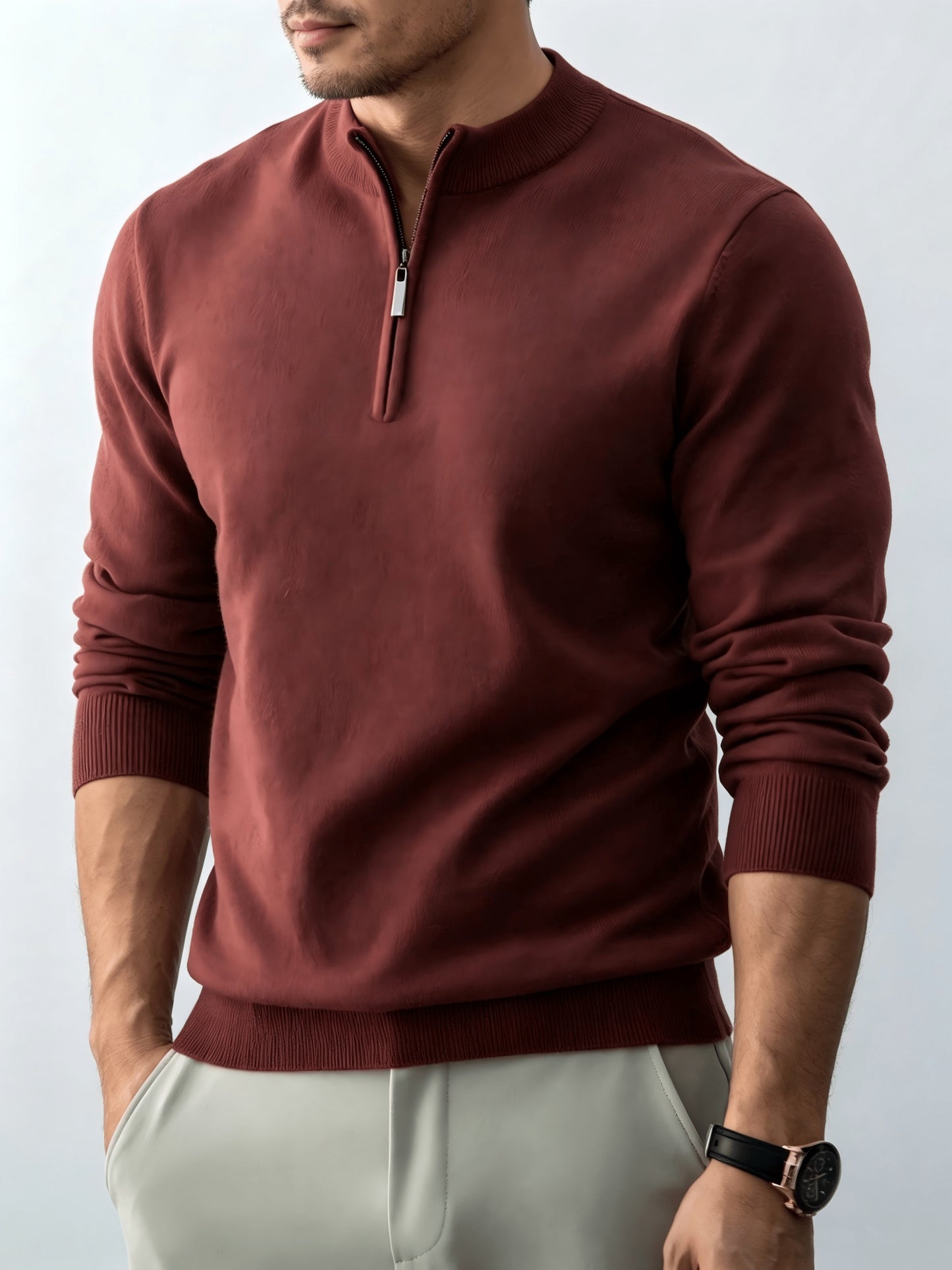 Men's Fall/Winter Half-Zip Stand Collar Knit Pullover Sweater