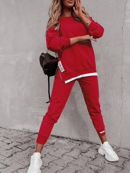 Spring-Fall Casual Two-Piece Set with Zipper Pocket Pants - ayq