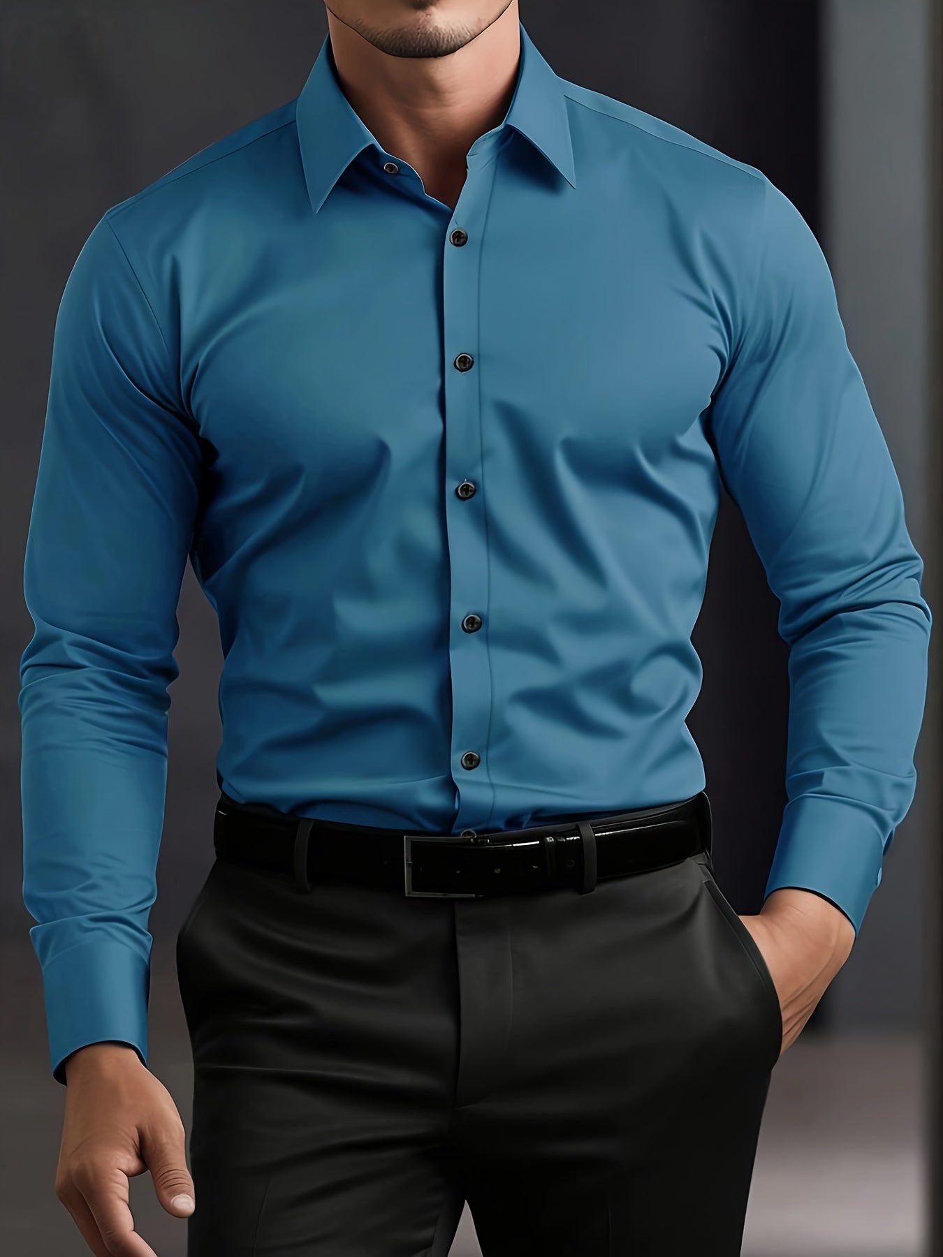 Men's Wrinkle-Free Long Sleeve Dress Shirt - Business Formal & Casual Button-Up Shirt in Black, Machine Washable Office Work Attire for All Seasons - Professional & Casual Attire, Long Sleeve Tops for Work, Workwear Essential