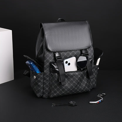 Men'S Stylish Black  Brown Gingham Print Backpack - Versatile Commuter Bag with Multiple Pockets, Adjustable Straps, and Golden-Tone Hardware for Work, Travel, and Study, Travel Backpack   Gingham Pattern   Synthetic Backpac