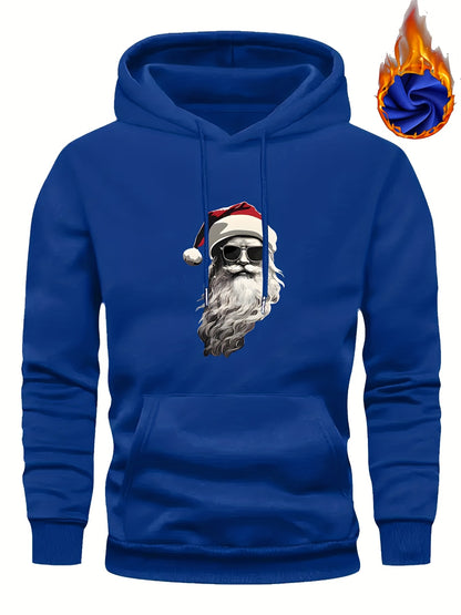 Men'S Heavyweight Hooded Sweatshirt with Santa Claus & Santa Hat Print - Thick Winter Pullover, Long Sleeve Hooded Sweater for Christmas, Halloween, New Year'S - Cozy Cold Weather Clothing For Men, Couples, Family - Ideal Hol