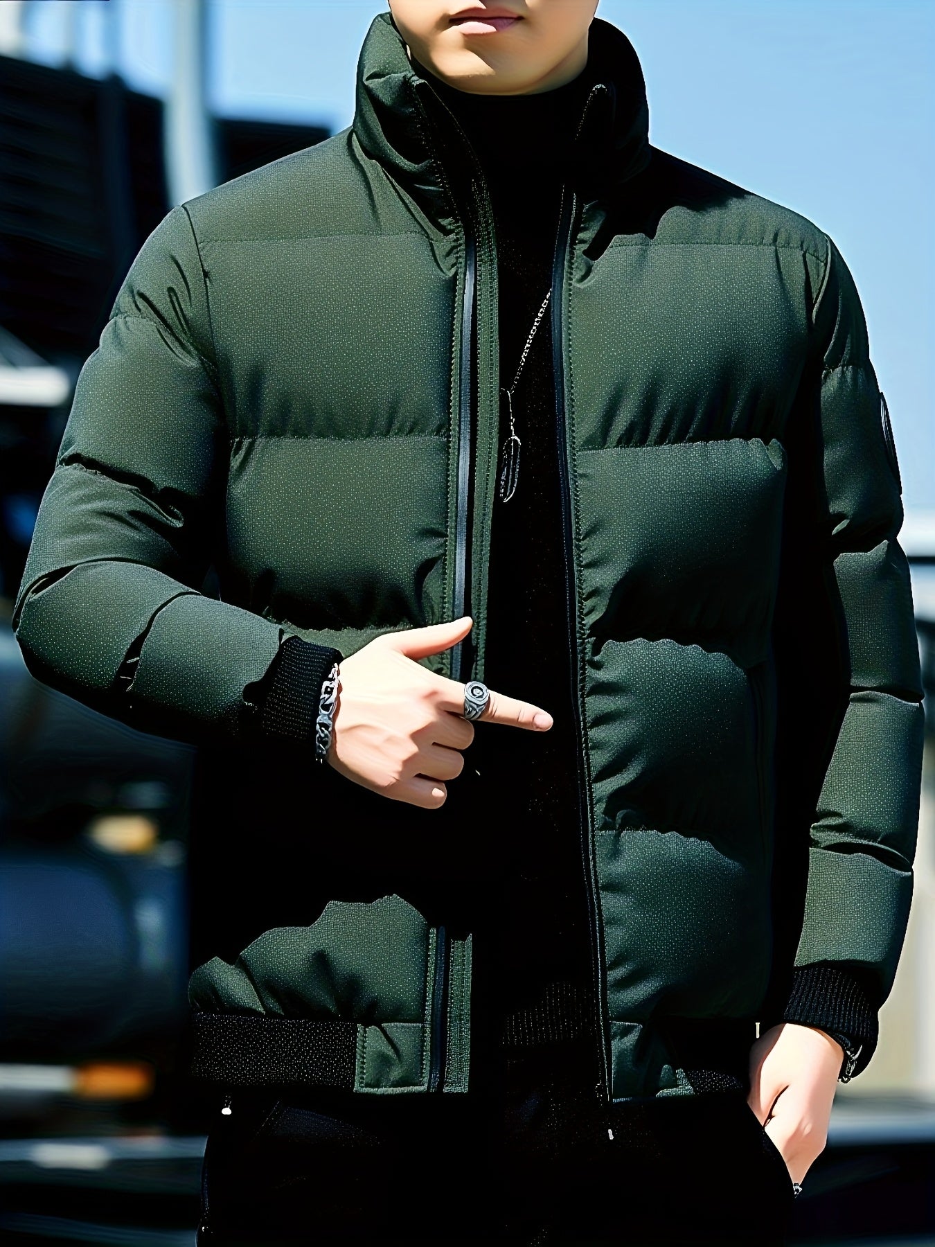 Men'S Stylish Tiger Head Jacket - Black, Red & White, Zip-Up, Stand Collar, Polyester, Casual Outdoor Wear, Casual Winter Wear | Stylish Jacket | Zippered Jacket