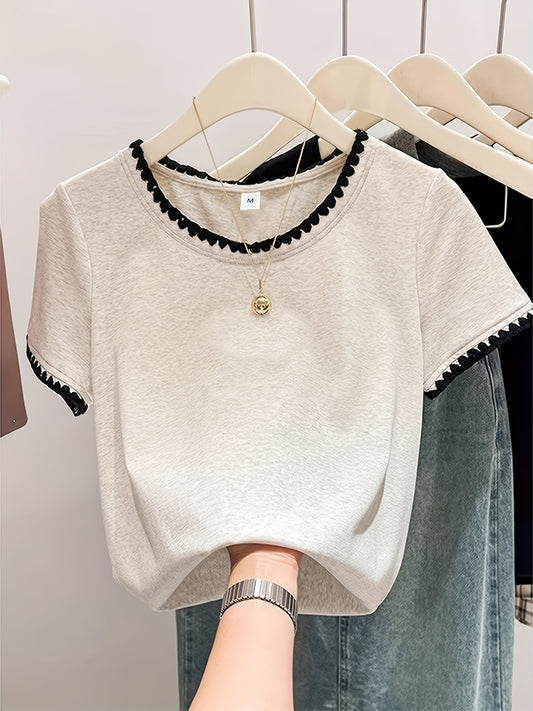 Women’s Summer Embroidered Cotton Lace Short Sleeve Top - ayq