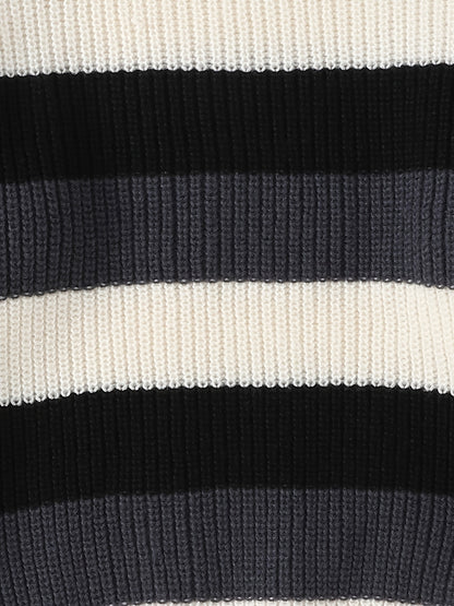 JNBLDA Chic Striped Knitted Sweater, Men's Casual Warm Stretch Round Neck Pullover Sweater for Fall Winter
