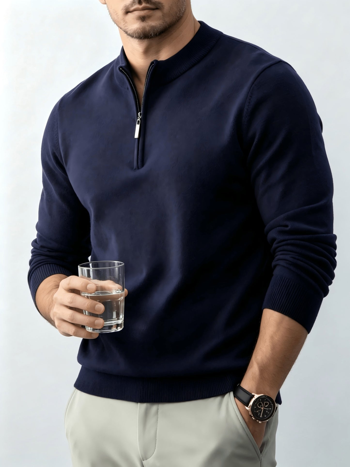 Men's Fall/Winter Half-Zip Stand Collar Knit Pullover Sweater