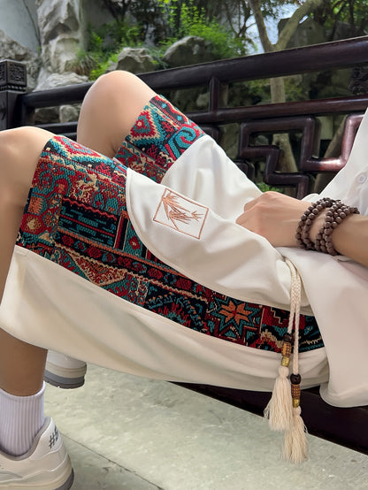 Men's Summer Retro Patchwork Bermuda Shorts Plus Size