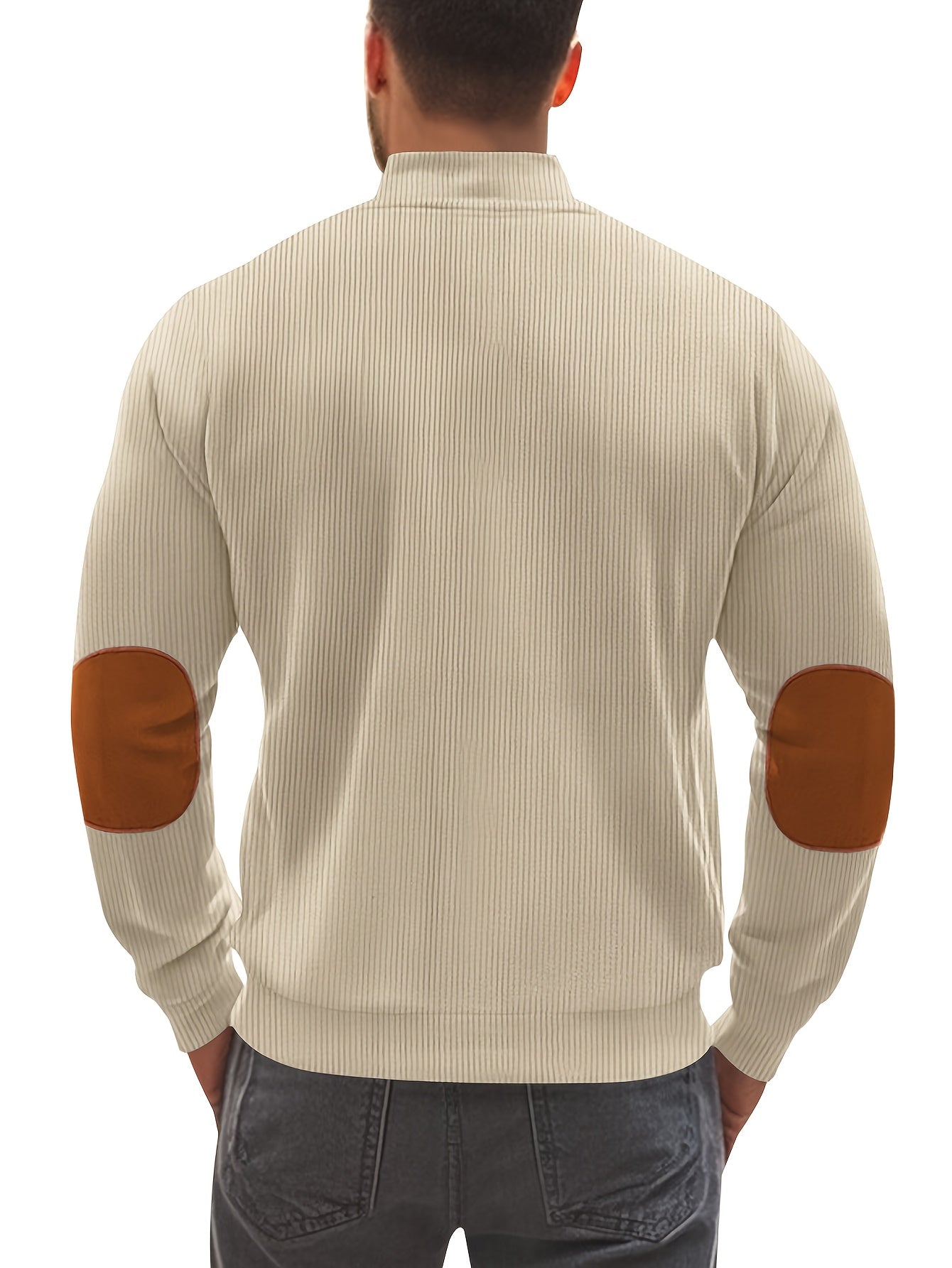 Men'S Long Sleeve Patchwork Fashion Warm Jacket, Corduroy Long Sleeve Warm Coat with Zipper Stand Collar Long Sleeve Casual Comfortable Autumn and Winter Style