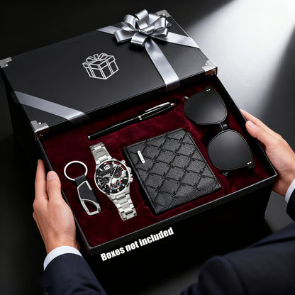 A Set of 5pcs Including a Stylish High-End Men'S Watch, Wallet, Glasses, Ballpoint Pen, And Keychain, Perfect for Business Gifting. an Excellent Choice for a Holiday Gift for a Boyfriend, Father, Family Member, Or Brother.