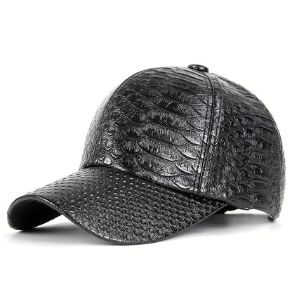 PU Leather Crocodile Pattern Baseball Cap for Street Style