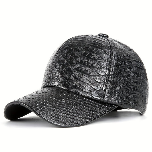 PU Leather Crocodile Pattern Baseball Cap for Street Style