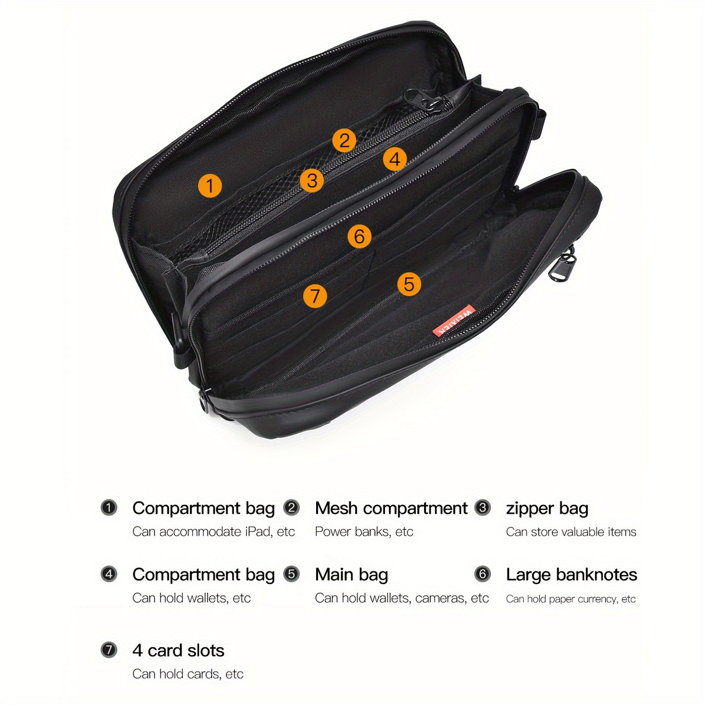 WEIXIER Unisex Fashion Messenger Bag, Shoulder Satchel with Detachable Strap, Polyester Lined, Business Briefcase for Commuting  Outdoor, Ideal Gift for Husband Or Boyfriend