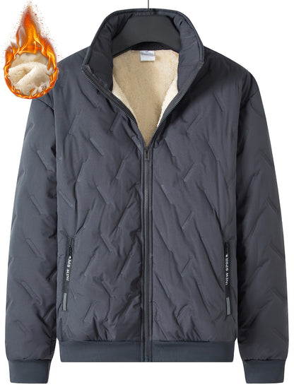 Men'S Heavyweight Winter Jacket - Thermal Insulated Cold Weather Coat with Zippered Pockets, Stand Collar, Full-Zip Closure - Black Outer Shell for Everyday & Outdoor Activities - Non-Stretch Fabric Construction, Seasonal Lay