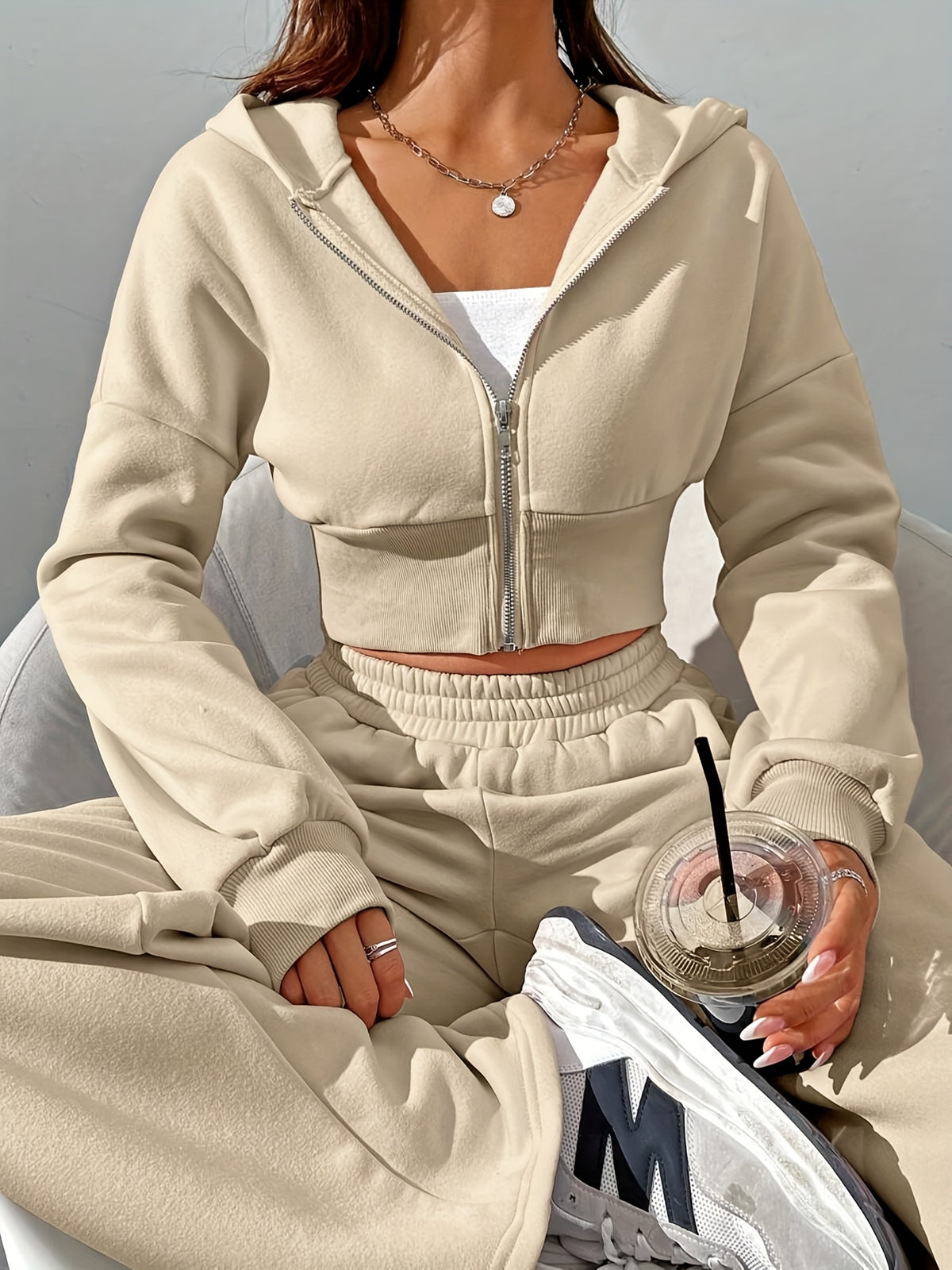 Women's Casual 2-Piece Polyester Hoodie and Sweatpants Set - ayq