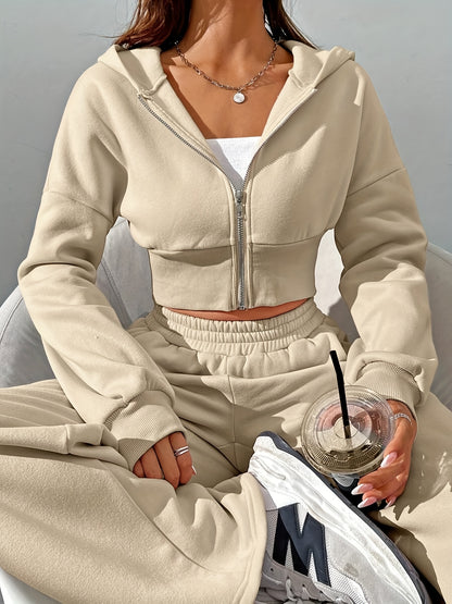 Women's Casual 2-Piece Polyester Hoodie and Sweatpants Set - ayq