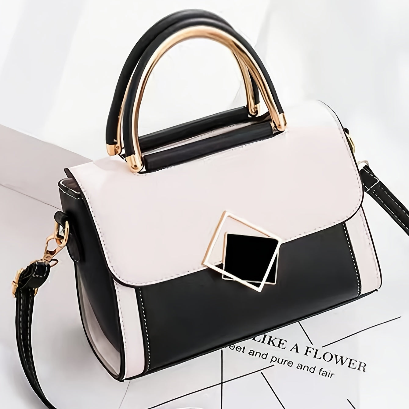 Wo White Synthetic Mini Handbag & Crossbody Handbag-Purse - Golden-Tone Hardware, Black-Tipped Strap, Zipper Closure, Multi-Compart T Handbag - Elegant Everyday for, Parties, (Pink/) - Synthetic Hand