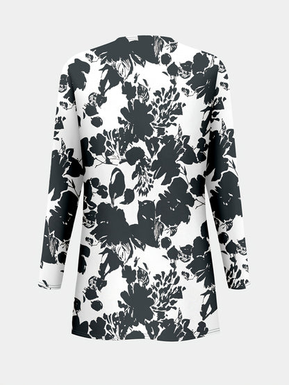 Plus Size, A three-piece set of elegant and unique female plus-size floral printed top and solid-colored vest and trousers