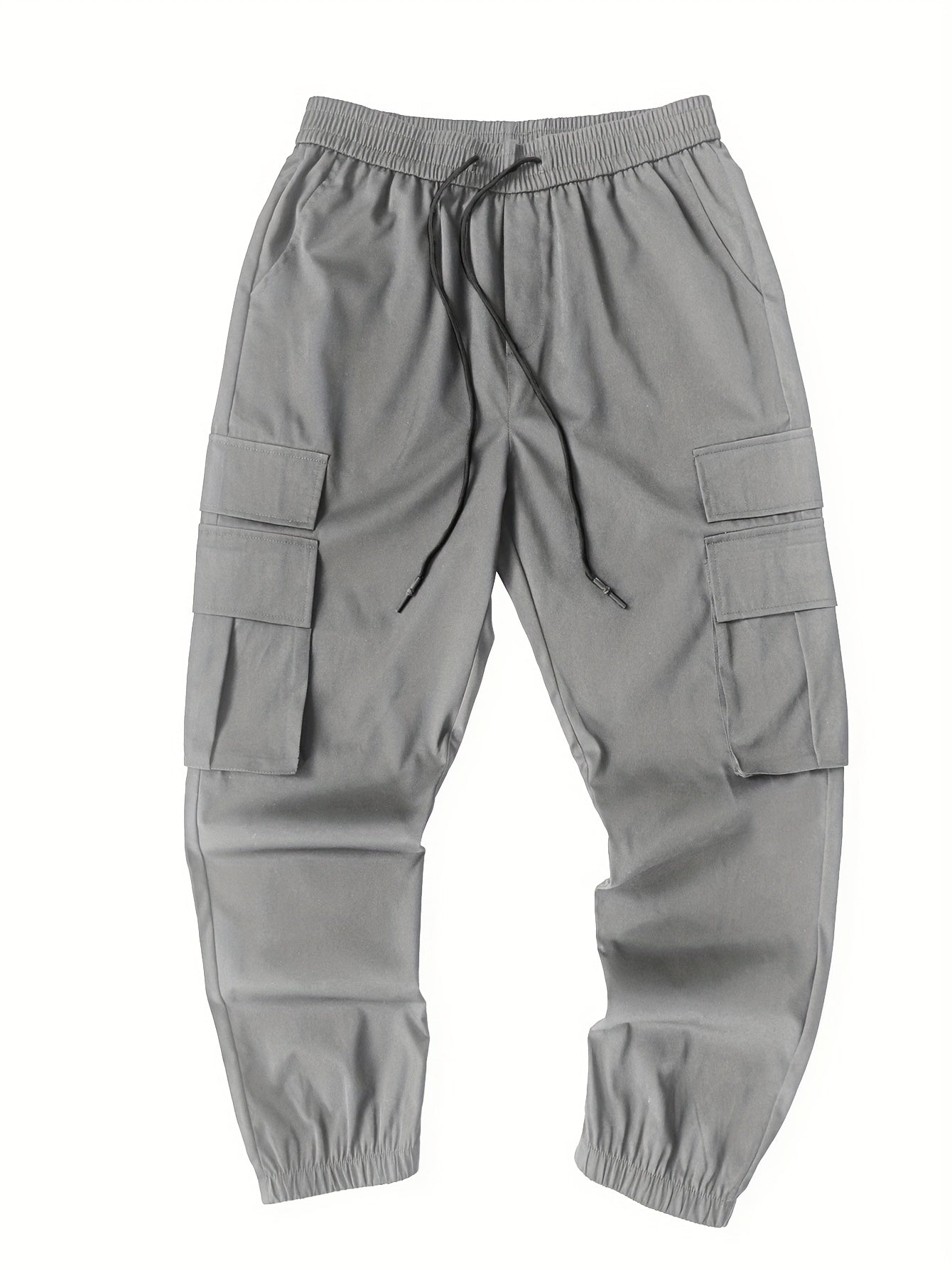 Men's Casual Solid Color Cargo Pants with Drawstring Waist
