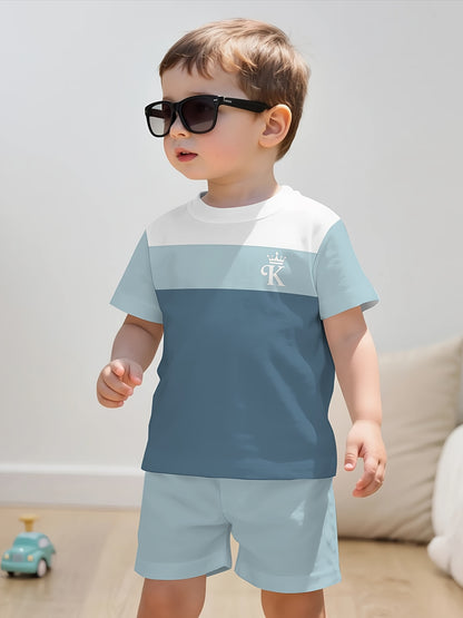 Boys' Casual Summer Short Set with Crown Letter K Print
