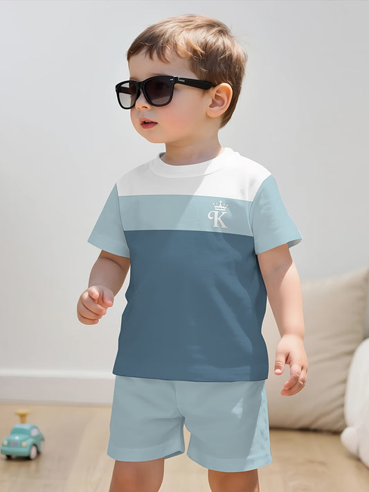Boys' Casual Summer Short Set with Crown Letter K Print