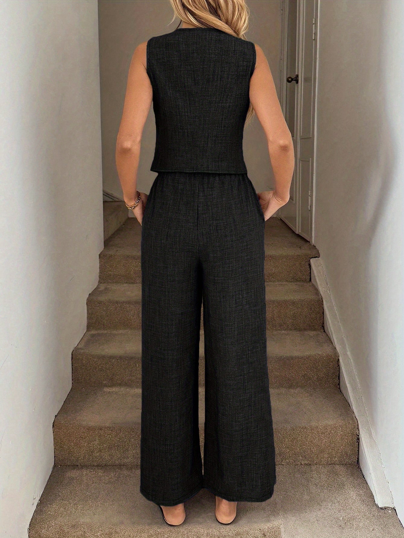 Women's Elegant Sleeveless Vest and Long Pants 2-Piece Set
