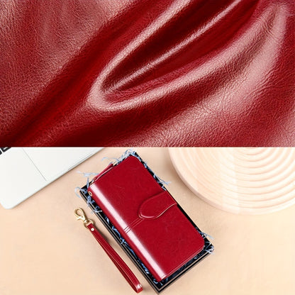 Two-Layer Cowhide Leather Clutch Wallet for Men & Women, Casual Large Capacity RFID Blocking Zippered Hand Purse with Transparent ID Slot and Anti-Theft Brush, Versatile for Going Out