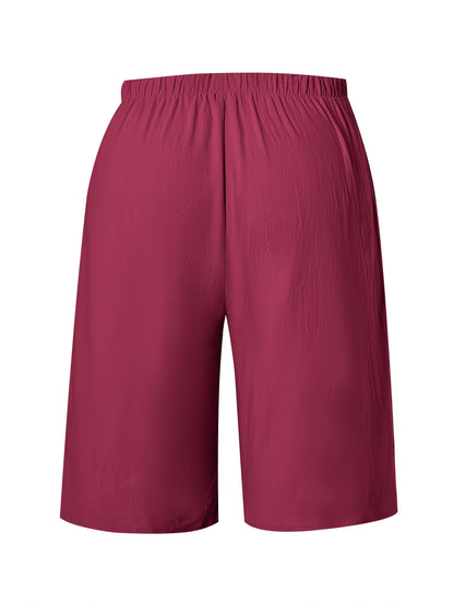 Women's Casual Solid Color Polyester Shorts with Faux Drawstring