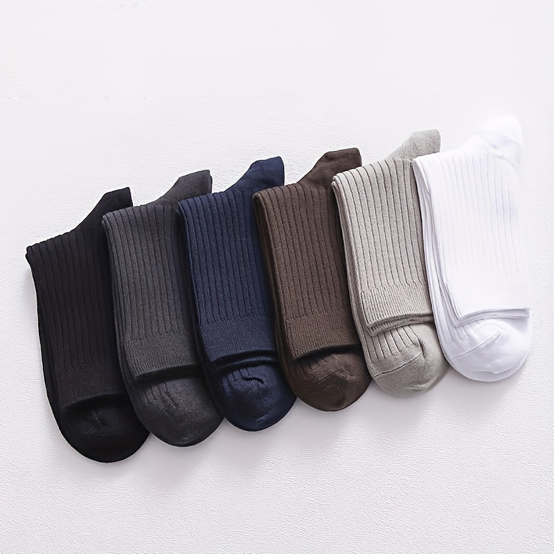 Men's Solid Color Crew Socks, Sweat-Absorbent & Breathable