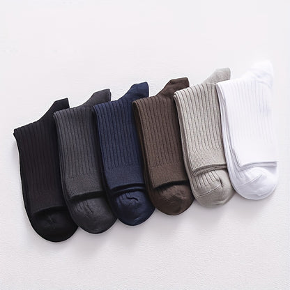 Men's Solid Color Crew Socks, Sweat-Absorbent & Breathable