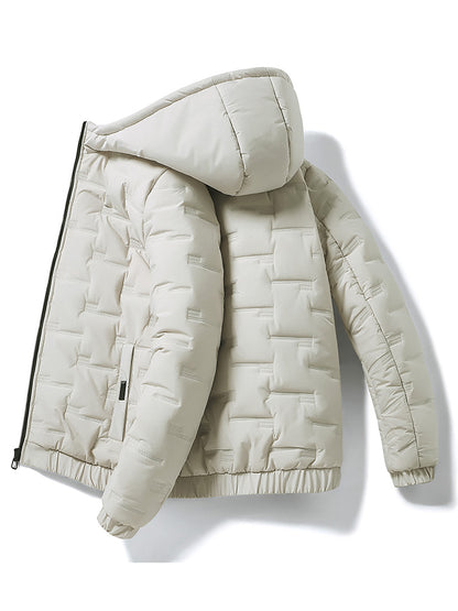 1pc Men's Heavy-Duty Winter Jacket with Hood - Stand Collar & Zippered Pockets, Grey/Black & White, Machine Washable Cold Weather Coat for Skiing, Snowboarding, Outdoor Activities (-Filled)