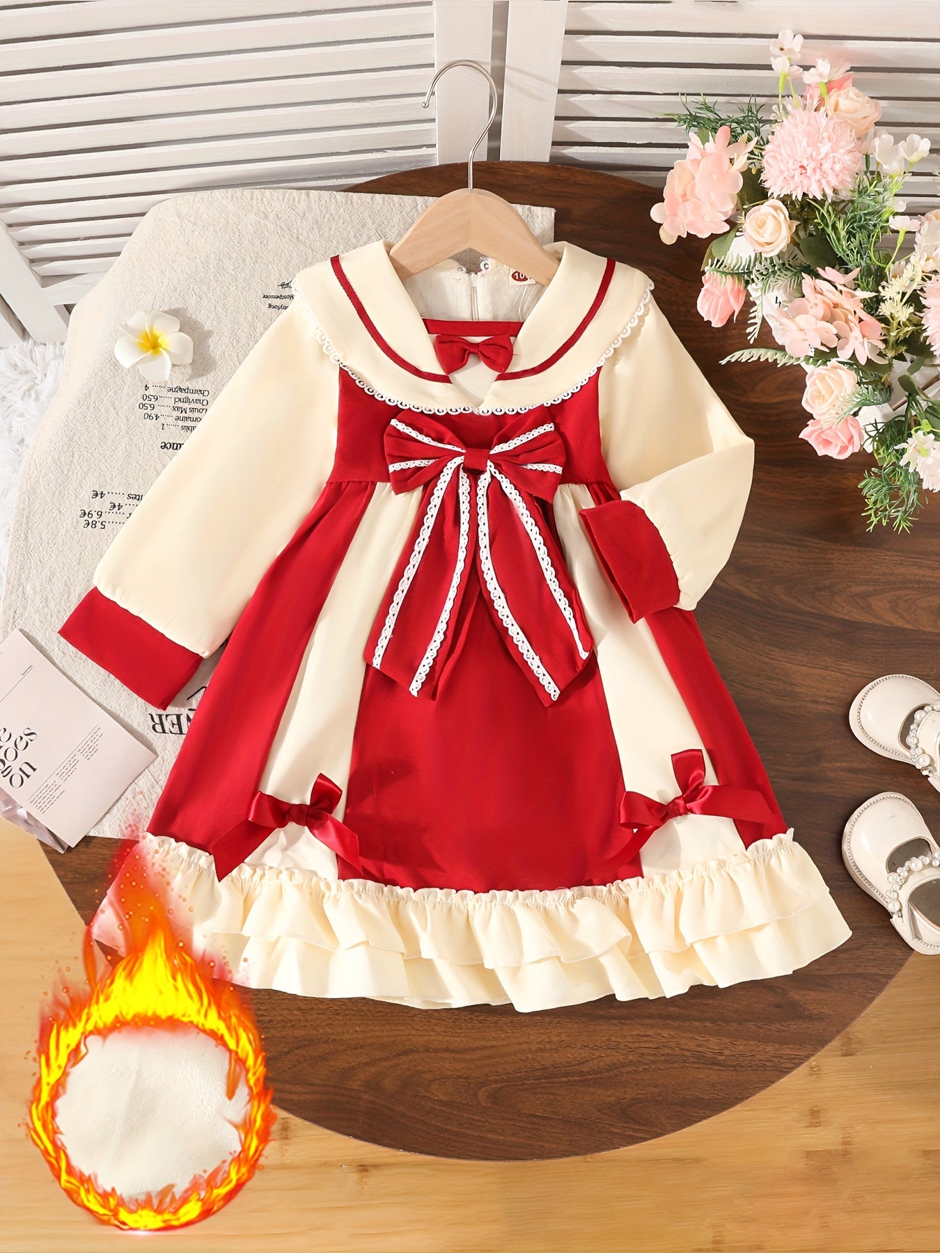 Loleta Girls' Princess Dress with Fleece Lining, Winter Maid for Little Girls, Party Outfit in College Style