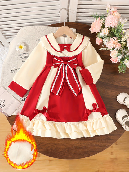 Loleta Girls' Princess Dress with Fleece Lining, Winter Maid for Little Girls, Party Outfit in College Style