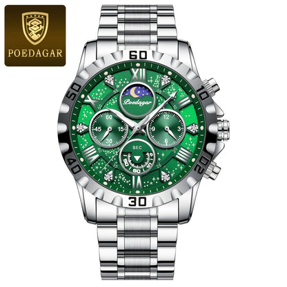 POEDAGAR Men's Casual Stainless Steel Quartz Watch with Calendar