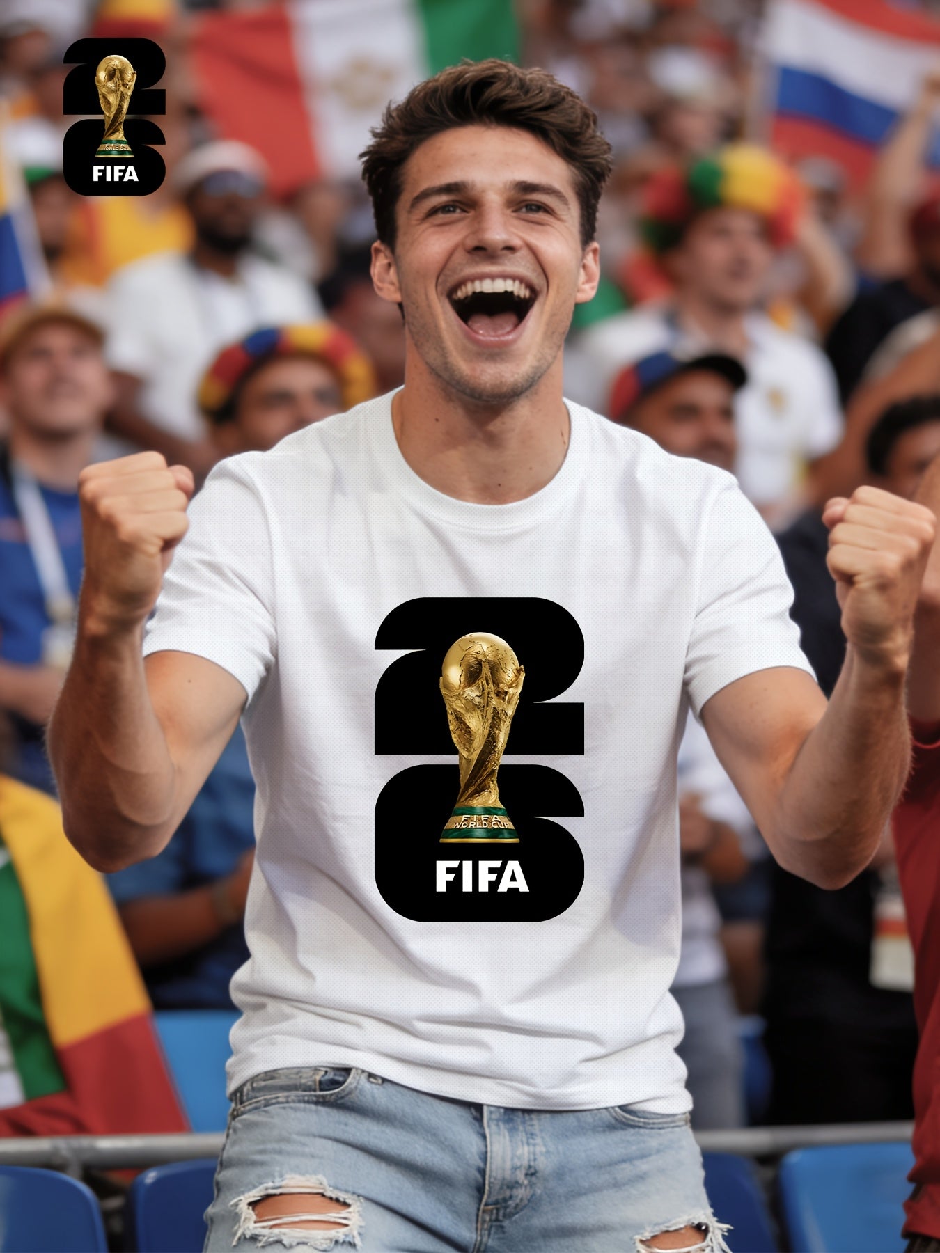 Men's Breathable Summer T-Shirt with FIFA World Cup Print