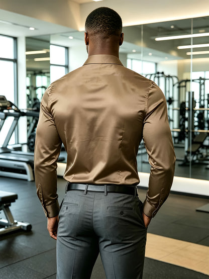 Men's Casual Long Sleeve Button-Up Solid Color Shirt