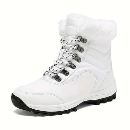 Women's Winter Snow Boots with -Like Collar & Traction Tread - Warm Round Toe Ankle-High Black/White Booties, Rubber Sole for Ice & Snow, Cold Weather Shoes (No Calf Strap) - Chinese New Year Ready Footwear