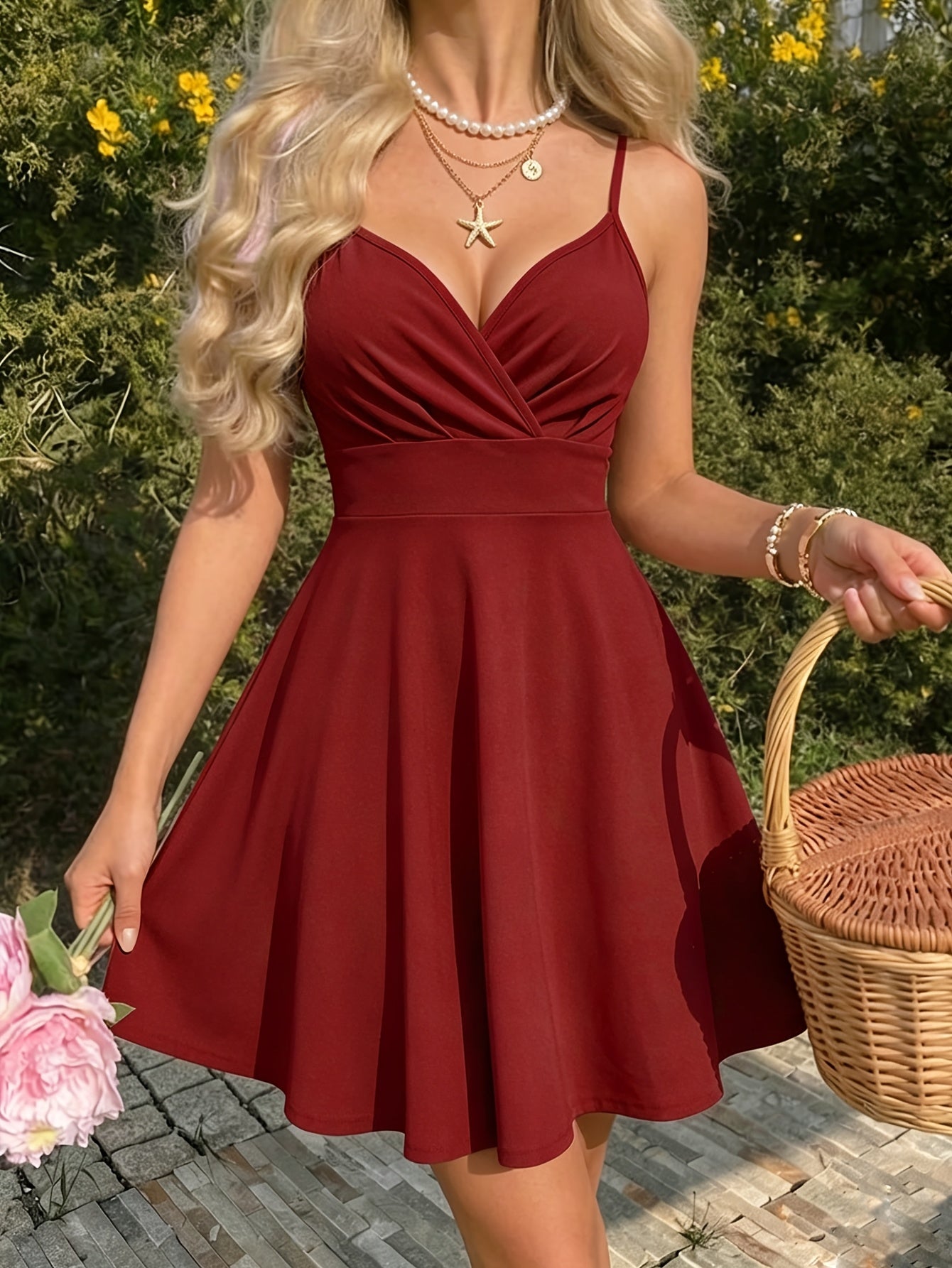 Women's Elegant Spaghetti Strap Fit and Flare Dress