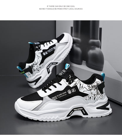 Men's Stylish Platform Sneakers with Wave Pattern - Comfortable, Non-Slip  Durable for Outdoor, Campus Walks  Travel   Lace-Up, Breathable Design, for Autumn, Spring